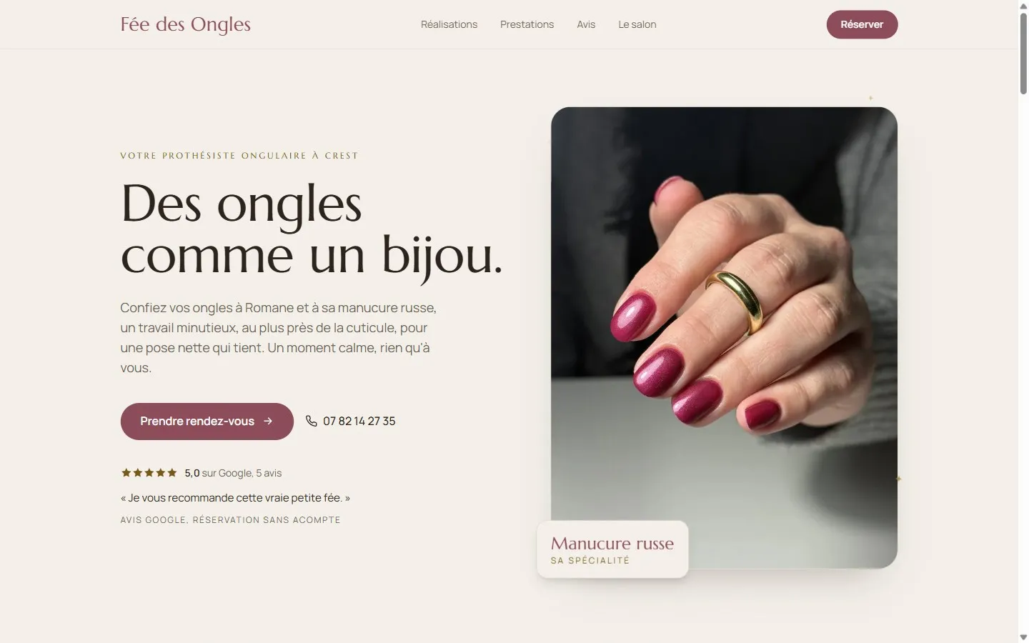 Page d'accueil du site Fée des Ongles